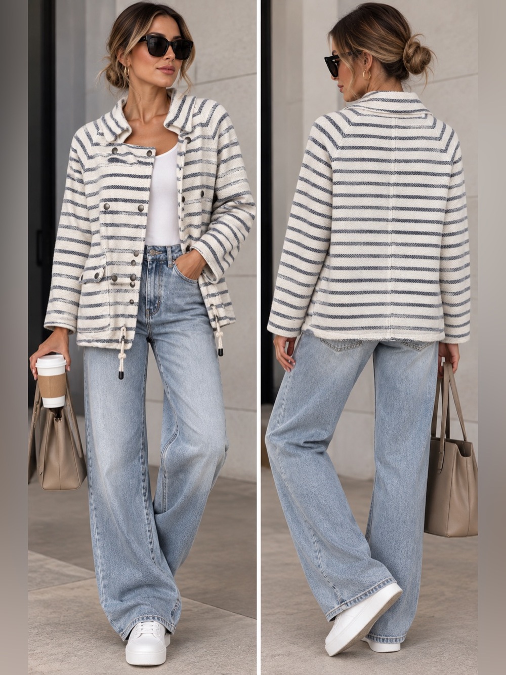 Anthropologie Striped Sweater Jacket By Dolan Left Coast Coat
Ivory Blue Size XL